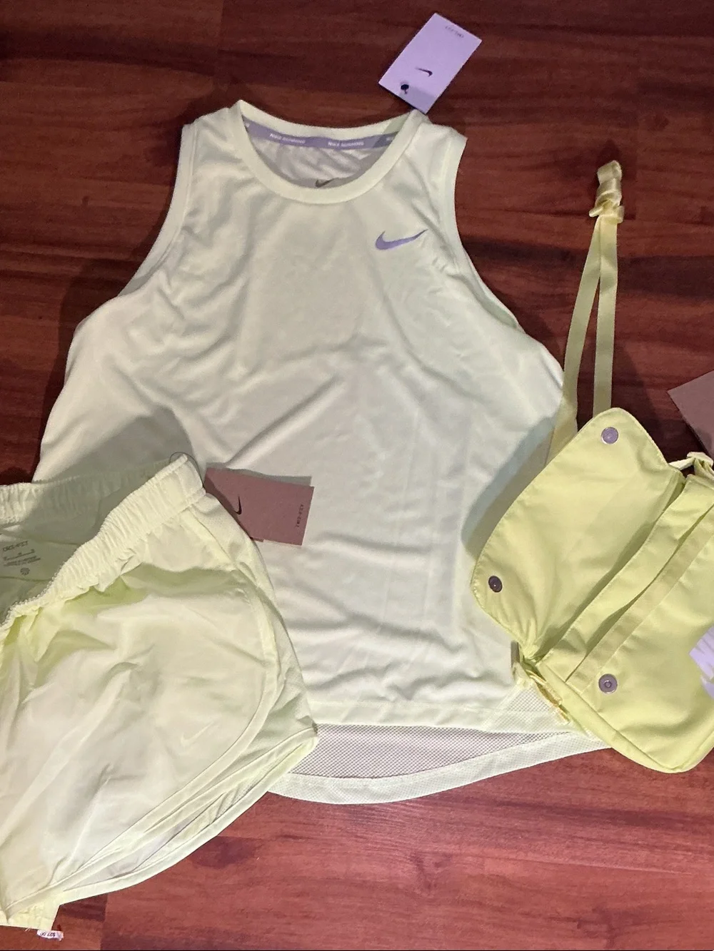 Nike Pale Yellow Women's Athletic Tank, Shorts Crossbody Bag Set nwt bundle